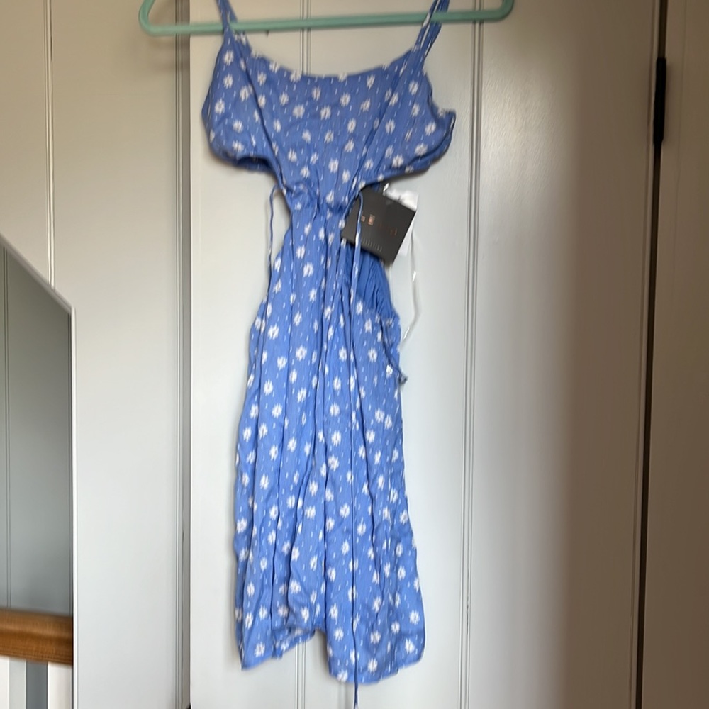 Le Lis Blue Ditsy Floral Side Cutout mini dress size S NWT